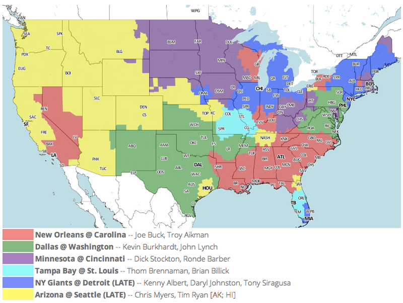 Illustration for article titled Which TV Market's Getting Screwed Today? Your Week 16 NFL Viewing Maps